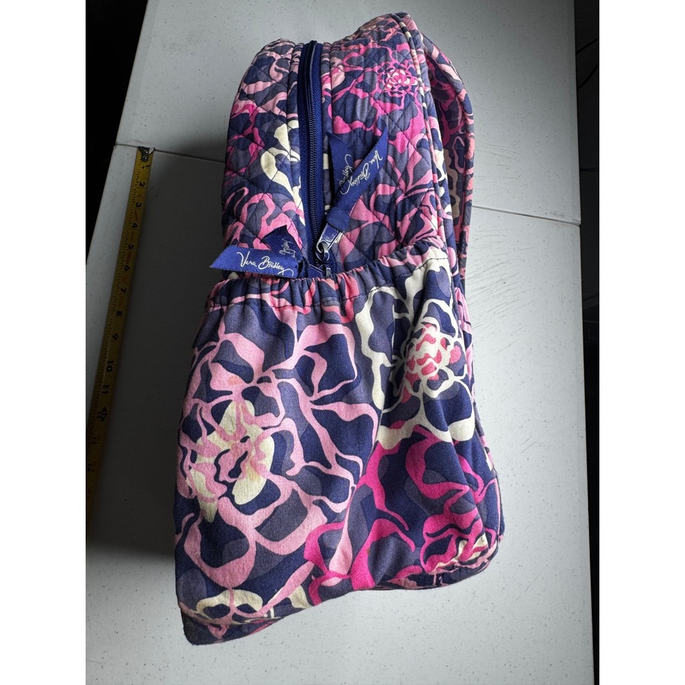 Vera Bradley Quilted Cotton Backpack Pink Navy Blue Floral School Travel Bag - Picture 10 of 16
